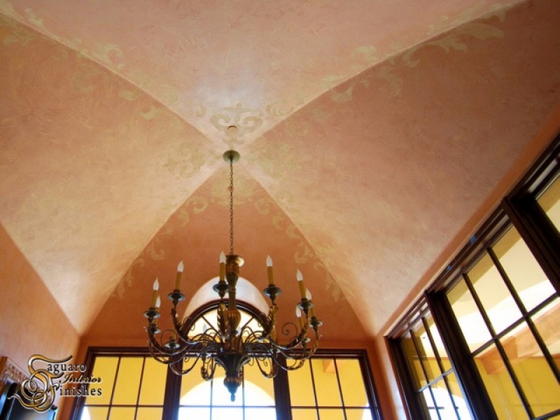 Elegant Venetian plaster ceiling detail with custom artwork